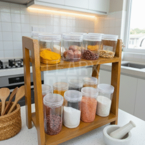 কাঠ কালার বার্নিশ আধুনিক কিচেন অর্গানাইজার